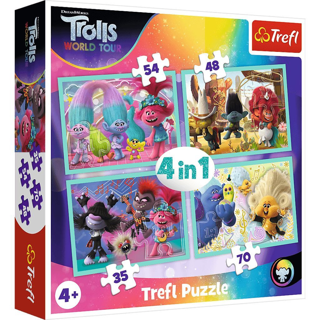 TREFL Puzzel Trolls 2: Wereldreis, 4-in-1 (35, 48, 54, 70 stukjes)