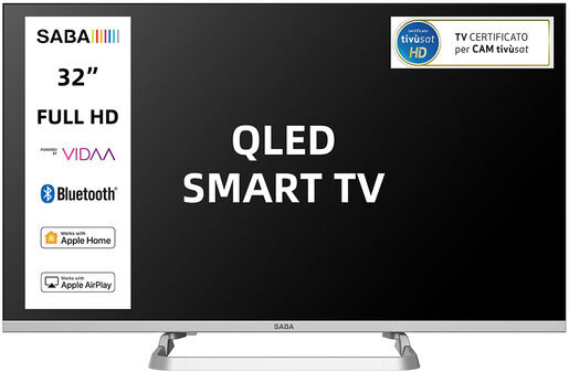 Saba SA32QM10VDA SMART TV QLED 32'' FULL HD, Sistema operativo VIDAA, Triplo tuner DVBT2/C/S2 HEVC MAIN10, Certificato TivuSAT, Piedistallo centrale, Dol