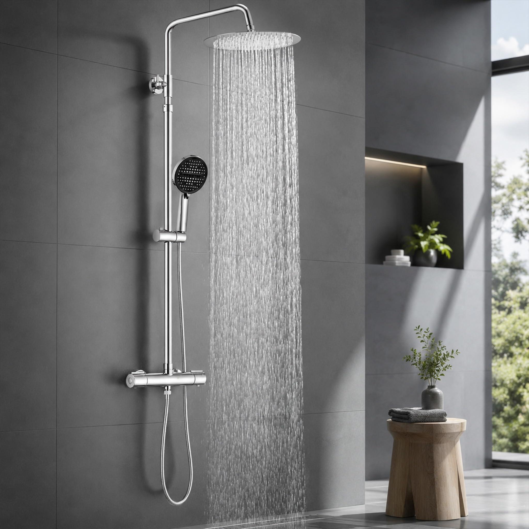 Douchesysteem mit Thermostat, 300 mm Regendusche, Chrom