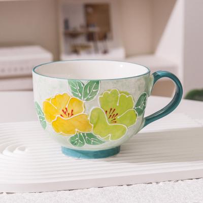 Uplifted Trends Hand Painted Floral Ceramic Mug Large Breakfast Cup For Tea Coffee And Oatmeal orange