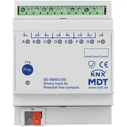 MDT BE-08000.03S KNX Binäreingang 8-fach, 4TE REG, Ausführung potentialfrei, Secure BE0800003S