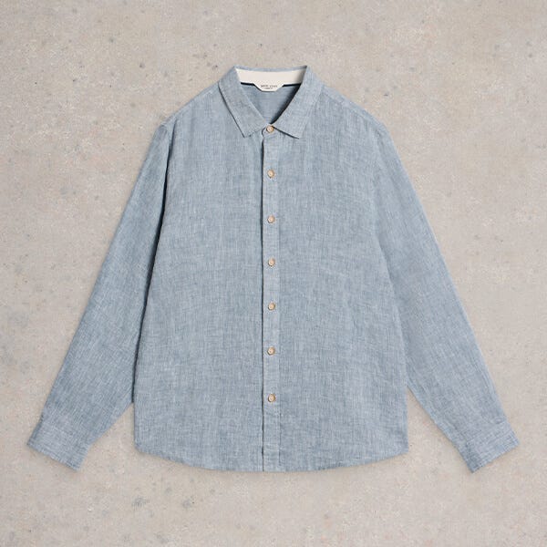 White Stuff Mens Keswick Long Sleeve Linen Shirt Chambray Blue