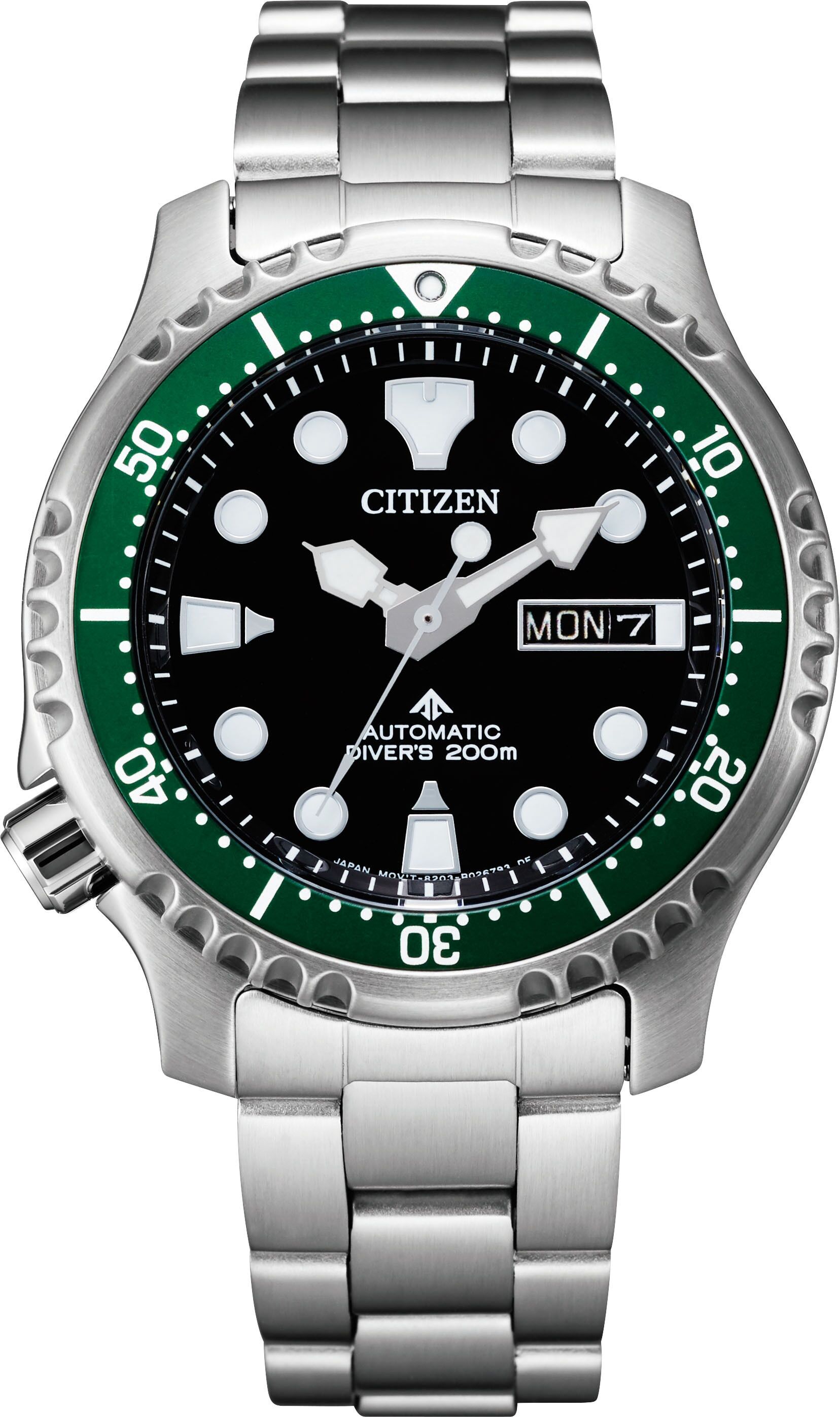 Automatikuhr CITIZEN "Promaster Mechanical Diver", silber (silberfarben, schwarz), Armbanduhren, Damen, silberfarben, Automatikuhr, Armbanduhr, Herrenuhr, Damenuhr, Taucheruhr, bis 20 bar wasserdicht silberfarben, schwarz silberfarben