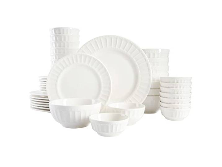 Gibson Home Zen Buffet Porzellan-Geschirr-Set, Service für 8 Personen (40-teilig), weiß (geprägt)