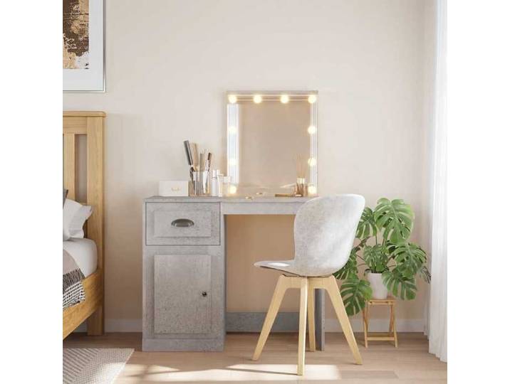 Coiffeuse LED gris béton 90x42x132 5 cm éclairage intégré meuble beauté design industriel compact