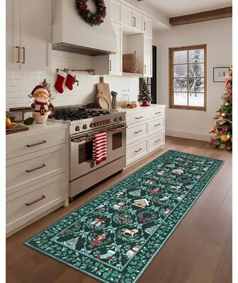 Garvee Christmas Bow Plaid Area Rug with Nutcracker and Snowman
