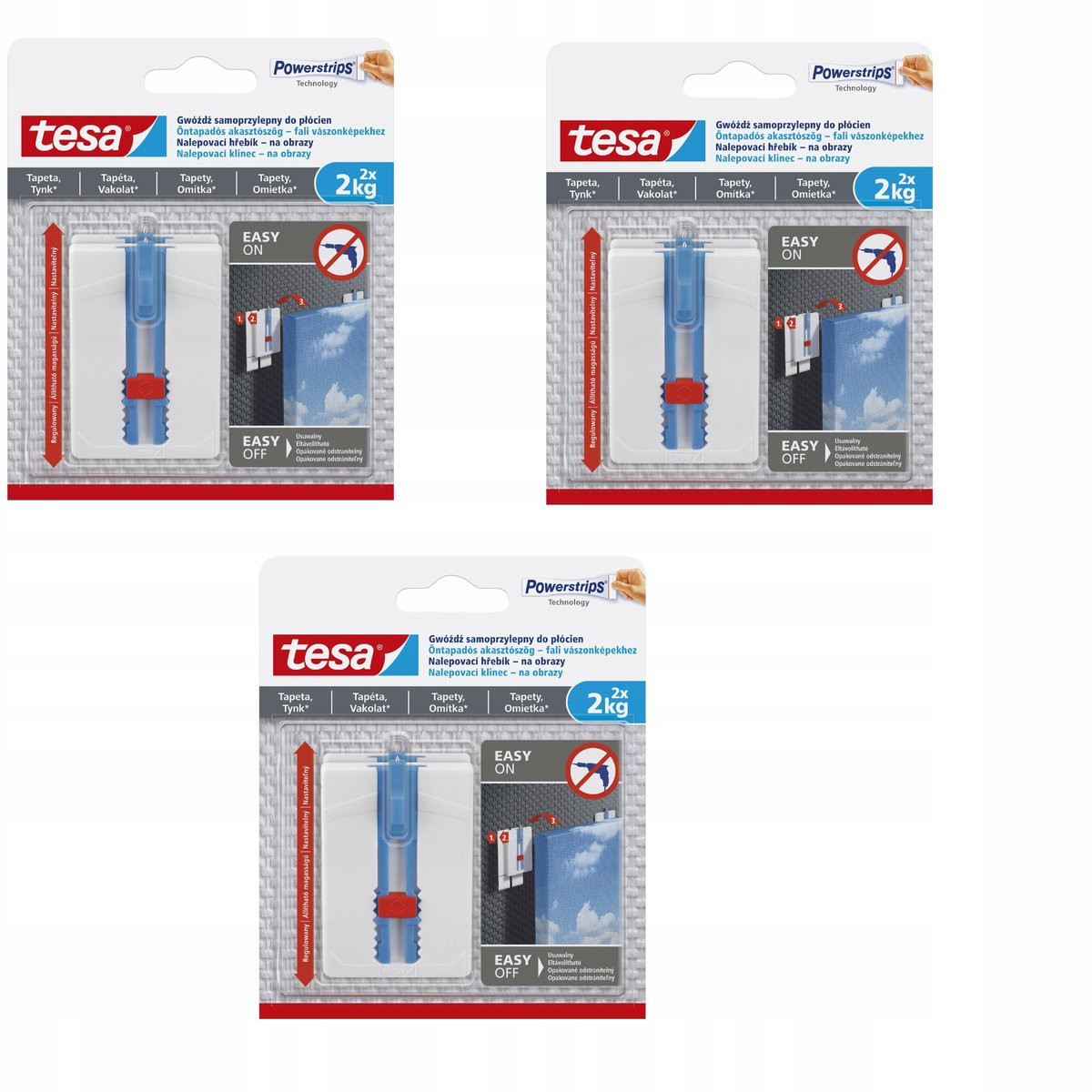 tesa Zelfklevende Spijker voor Schilderijen 3 Verpakkingen 2x2kg
