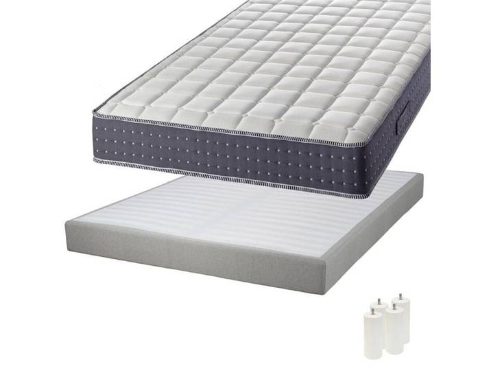 Silhouette - Pack Matelas 140x190 + Sommier Tapissier Démontable 2x20 Lattes Lin + Pieds Blancs 15cm