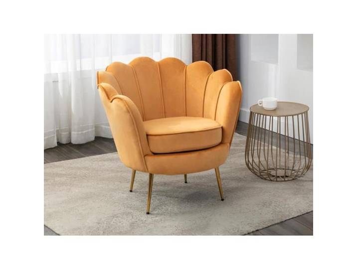 Fauteuil coquillage en velours jaune moutarde DANDELION