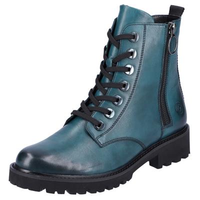 Schnürstiefelette REMONTE, Damen, Gr. 36, wärmend, blau (petrol), Leder, used, Schuhe Schnürstiefelette, Blockabsatz, Stiefelette, Schnürboots, im modischen Used Look, Topseller