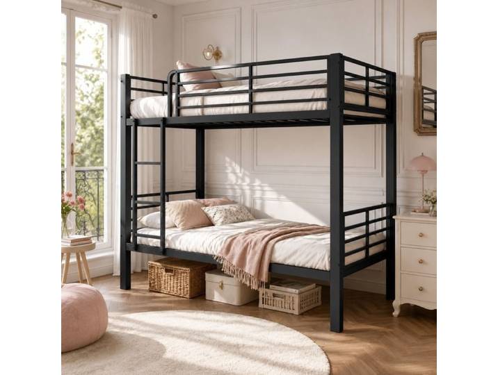 Lit superposé en métal massif 140x200 lit superposé double pour adultes Noir