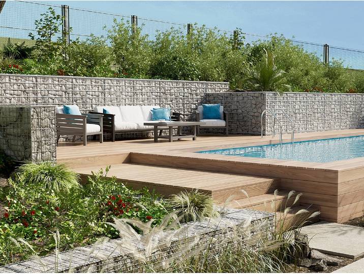 4er-Set Gabionen aus verzinktem Stahl - L 100 x B 30 x H 50 cm - Maschenweite 5 x 10 cm - TERACO