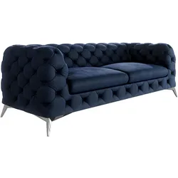 CHESTERFIELD-SOFA 3-Sitzer Laura Marineblau Samt