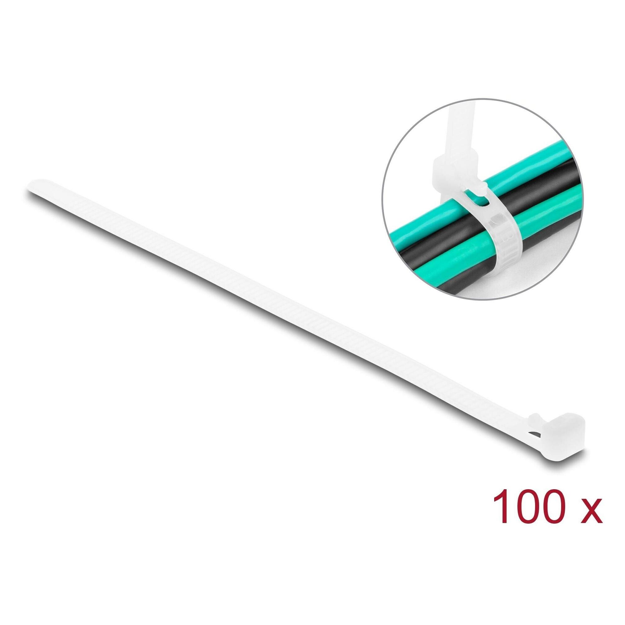 Delock Kabelbinder wiederverwendbar L 150 x B 7,2 mm 100 Stück weiss (150 mm, 100 Stk.) (18643)