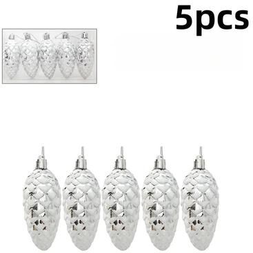 Uplift Treasures Painted Pine Cone Christmas Tree Ornaments Set 5pcs silver