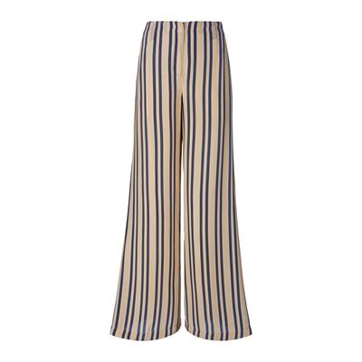 Palazzohose MADELEINE "Hose Weite Streifenhose", Damen, Gr. 19, N + K Gr, blau (marine, caramel), Obermaterial: 100% Viskose CV., Modern, normal, Hosen Palazzohose