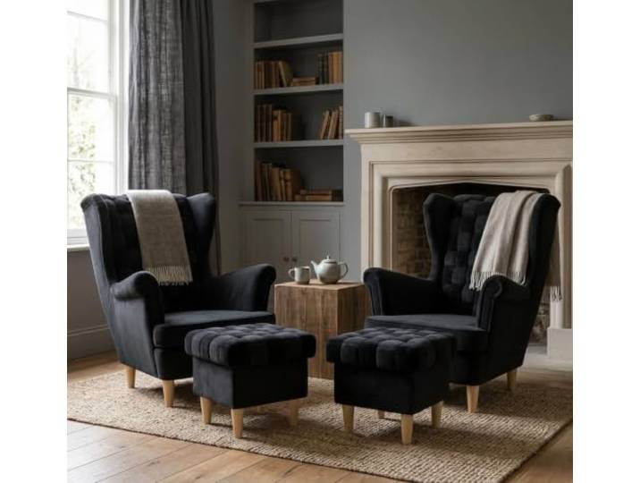 Family Meble 2er-Set Ohrensessel Carol Trinity mit Hockern – Variante Carol Royal 31