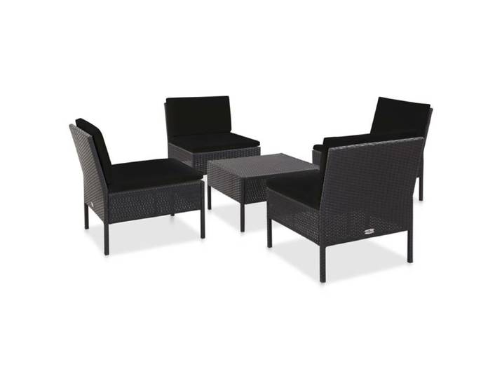 Salon de jardin résine tressée - BURKE - 5 pièces - Noir - Résine tressée - Cadre en acier - Coussins polyester