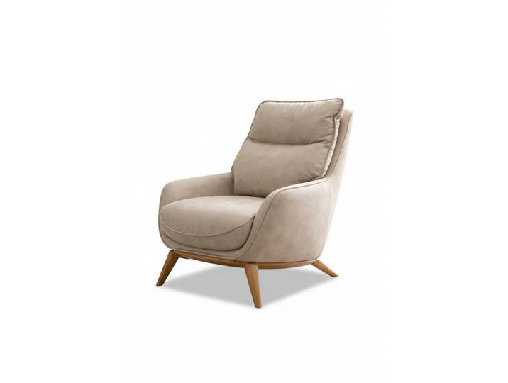 Xlmoebel Loungesessel Einzelsessel in Creme-Beige mit Holz-Unterbau (Einzelsessel), Hergestellt in Europa