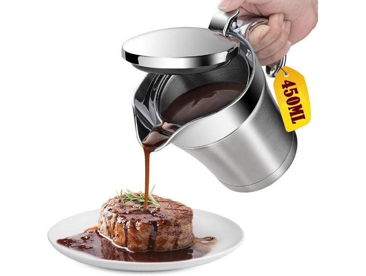 FELIXLEO Sauciere Premium Edelstahl Thermo Sauciere, Soßenkanne (450ml), (5-tlg)