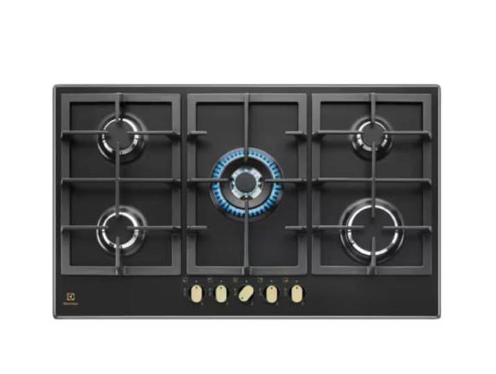 Electrolux KGS 9536 RN Gaskochfeld 90 cm schwarz Gusseisen, bronzefarbene Griffe