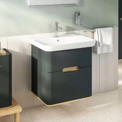 VitrA Sento Waschtisch-Unterschrank 60834 63 x 48,5 x 66,5 cm, Anthrazit Matt, Dekor, Überlaufloch, Hahnloch mittig
