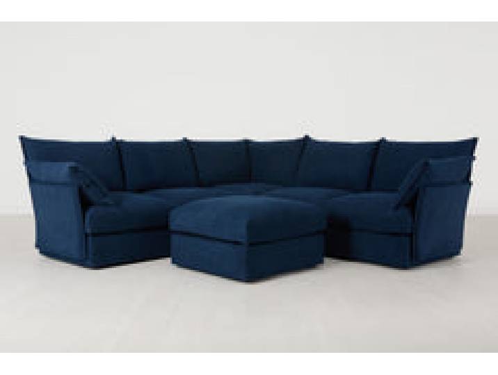 Ecksofa Model 06 mit Polsterhocker, Atlantikblau