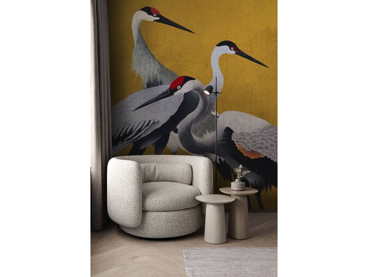 Fototapete KOMAR Komar Vlies Fototapete - Yellow Cranes - Größe 200 x 250 cm , lila (modern), L:2,5m, Vlies, Tapeten, Fototapete