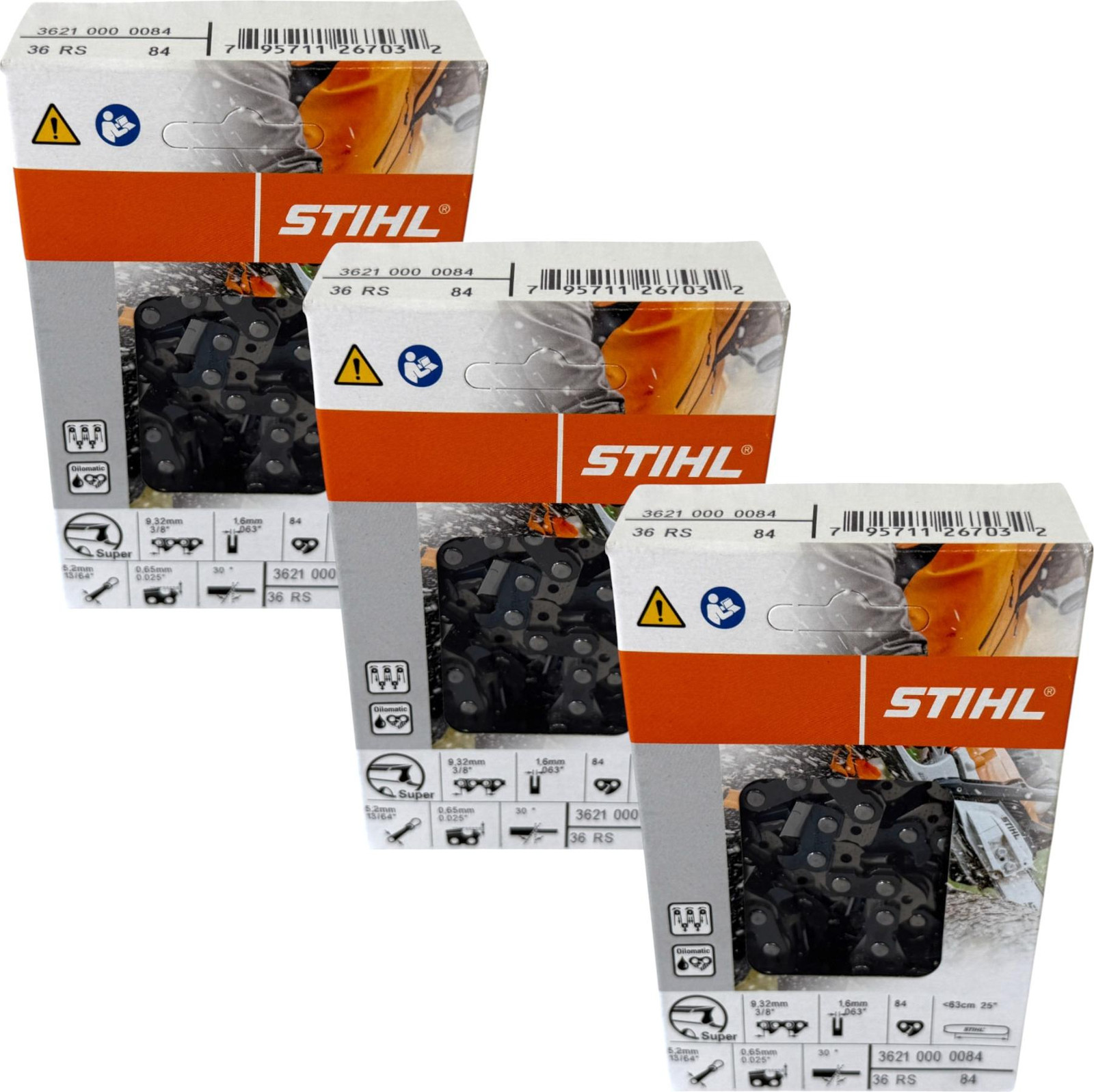 Stihl 3x 3/8" Rapid Super (RS) zaagketting, 63 cm, 3/8" 1.6 mm, 3 stuks