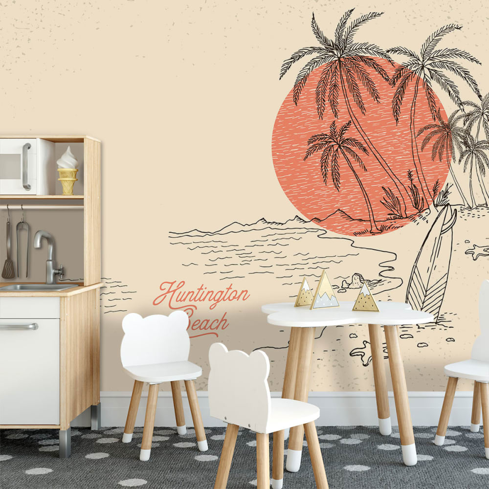 Hexoa Papel pintado infantil playa de surf infantil 364x270cm