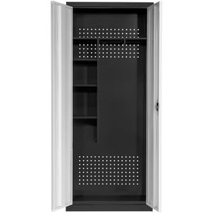 ADB Mehrzweckschrank 40689, abschließbar, lichtgrau, für Staubsauger, 4 Fächer, aus Metall, 80 x 192 x 37 cm