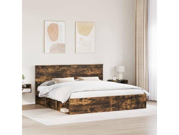 SKTQYQO Bettgestell Eiche Rauchgrau 200 x 200 cm Kiefer massiv Technisches Holz, feste Latten, minimalistisches Design, Doppelzimmer