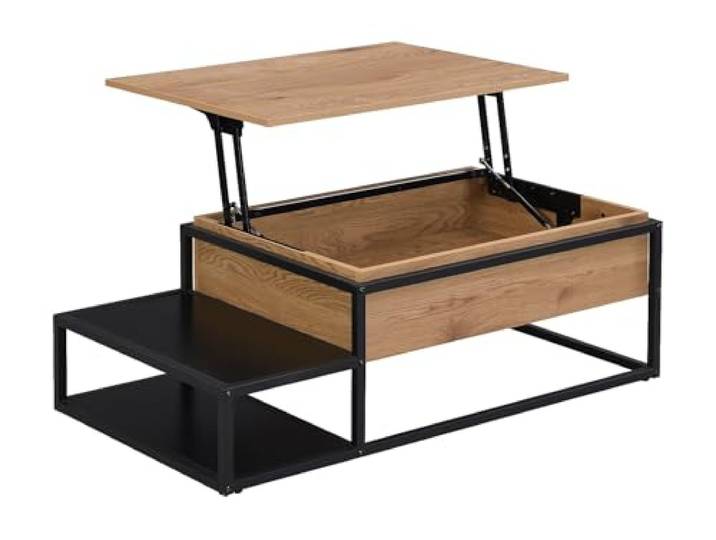 Vente-unique - Couchtisch Lutesa - Holz Schwarz, Naturfarben Hell 110 cmx60 Integrierter Stauraum Robustes Metallgestell