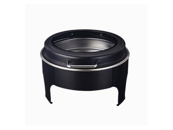 Schwarze Chafing Dishes rund aus Edelstahl warmhaltebehälter For Partys Buffet mit transparentem hydraulischem Deckel, Buffetwärmer