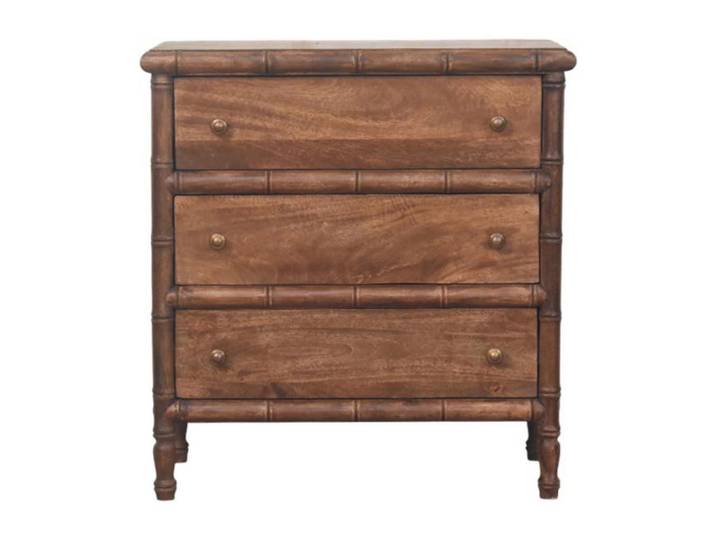 Artisan Furniture Kommode Bambus Geschnitzt, 3 Schubladen, Dunkelbraun, Holz, Echtholz,Mangoholz, Holz Optik, Rechteckig, 75x80x36 cm, Kleinmöbel, Kommoden
