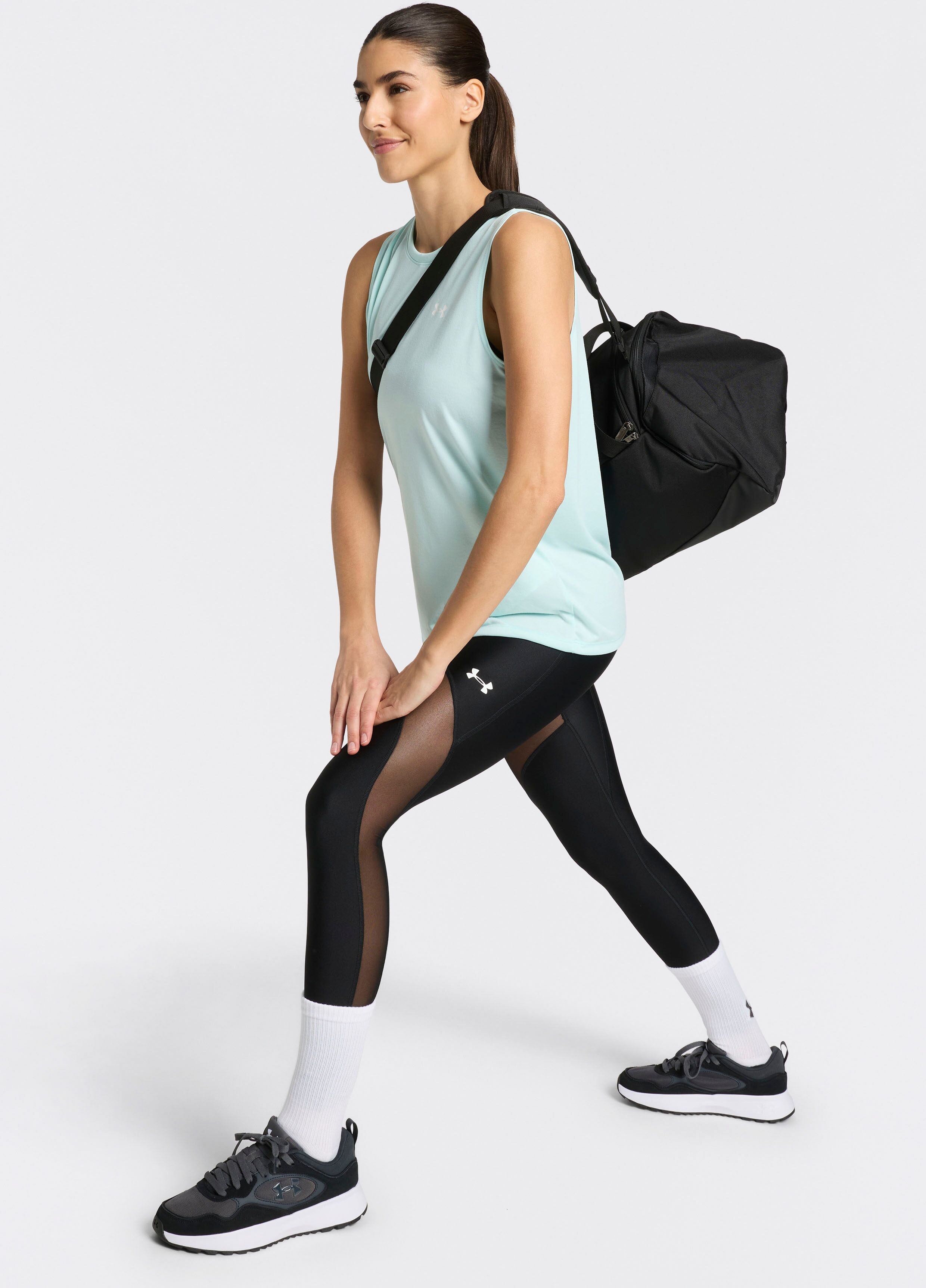 Trainingstights UNDER ARMOUR "HEATGEAR MESH LEGGING", Damen, Gr. S, N-Gr, ultimate schwarz,, weiß, Obermaterial: 87% Polyester, 13% Elasthan, Hosen Trainingstights, sportlicher Stil, für Fitness und Sportmode ultimate schwarz,, weiß S, N-Gr