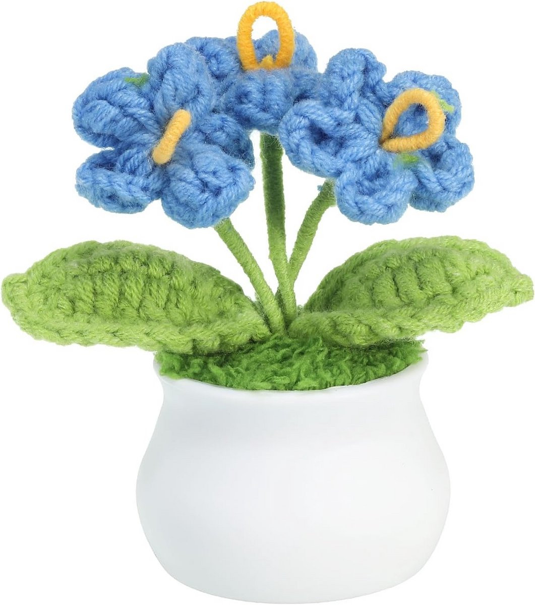 Handgemaakte gehaakte vergeet-mij-bloemetjes in pot, blauw