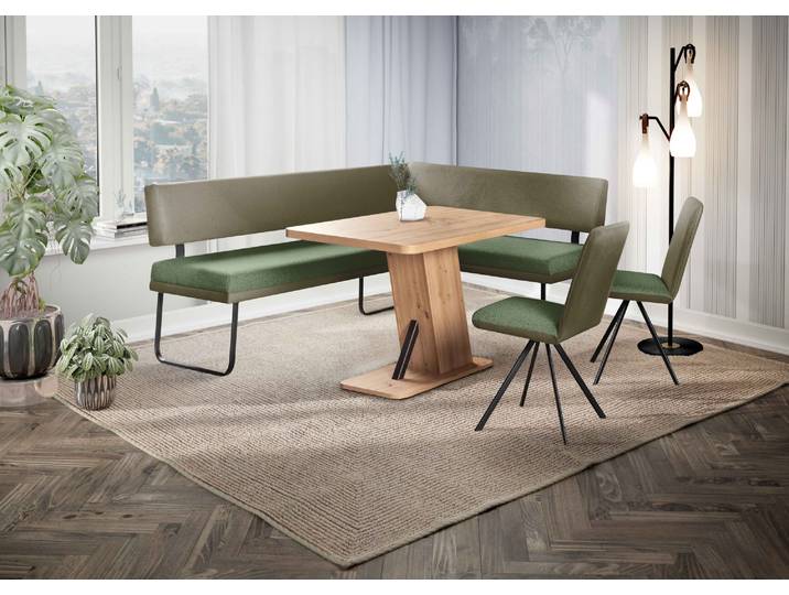Eckbankgruppe OTTO HOME Gabi Essecke, Sitzgruppe, Eckbankgruppe, Küchenbankgruppe , grün (dunkelgrün, grün, schwarz), B:214cm H:87cm T:164cm, Holzwerkstoff, MDF, Massivholz, Metall, Polyester, Sitzmöbel-Sets, Eckbankgruppe, Gestell aus matt-schwarzem Flachmetall, stabil, 2-Stoff-Design