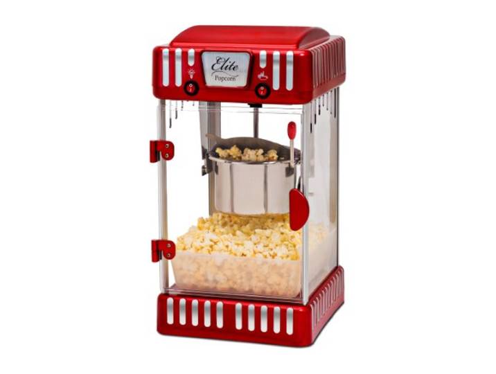 Elite Gourmet EPM-250# Popcornmaschine im klassischen Jahrmarkt-Design zum Hinstellen, Retro-Stil, heißes Kino-Popcorn mit Butter, 70 g, rot