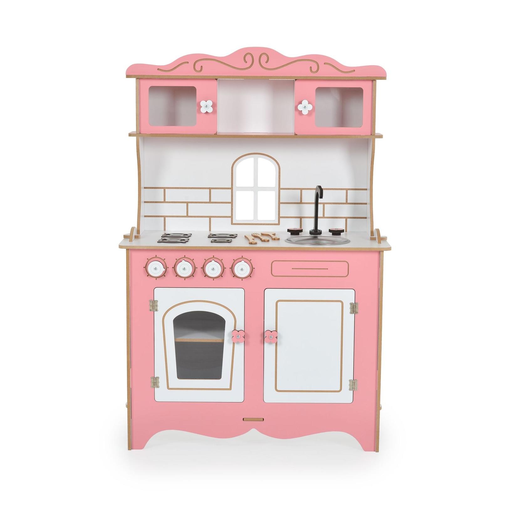Moni Kinder-Holzküche Rosey CG39, Herd, Backofen, Spülbecken, Küchenutensilien rosa