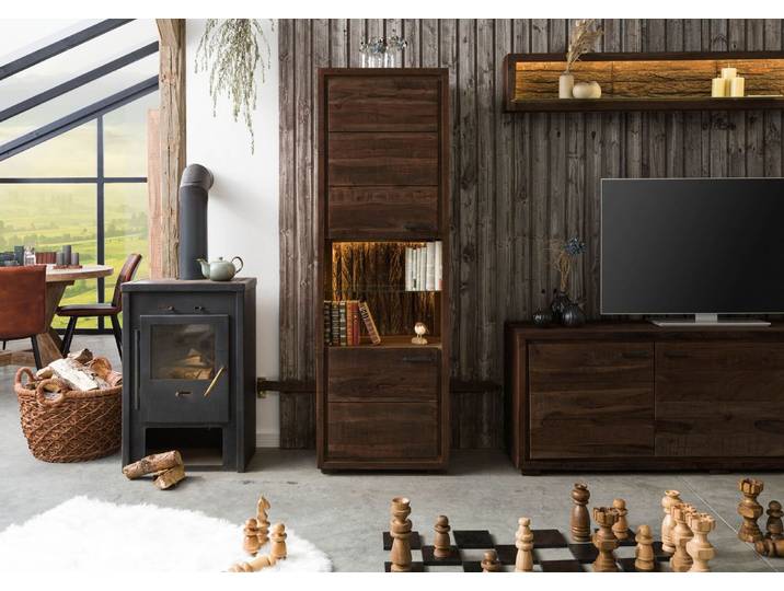 Vitrine Akazie 58x40x180 dunkelbraun lackiert BARK #202