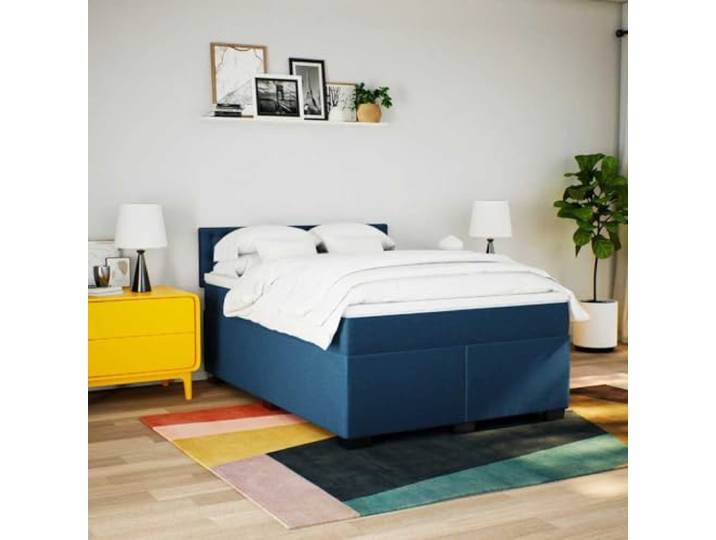 KTHLBRH Boxspringbett, Blau, 140 x 190 cm Mit Kopfteil, Lattenrost inklusive, waschbarer Matratzenschoner, mittlere Unterstützung