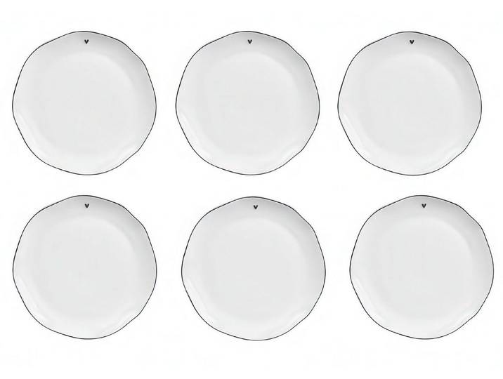Bastion Collections Frühstücksteller Schwarzes Herz, Spülmaschinengeeignet, Weiß, Herz, ⌀ 23cm, Weiß, Herz, H: cm