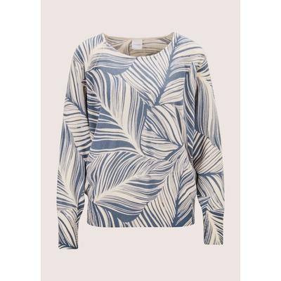 Longpullover MADELEINE "Pullover Kaschmirpullover mit Blätterprint", Damen, Gr. 48, blau (perlweiß, rauchblau), Modern, comfort fit, Pullover Longpullover
