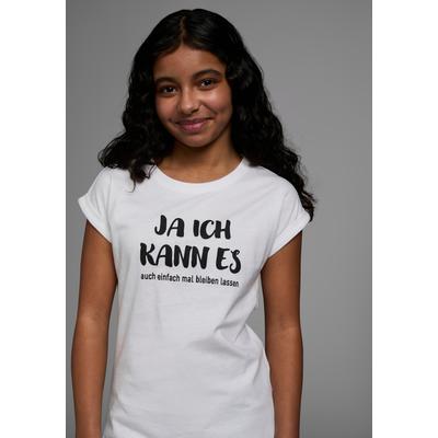 T-Shirt KIDSWORLD "Ja ich kann es ...", Mädchen, Gr. 140/146, weiß, Single Jersey, Obermaterial: 100% Baumwolle, bedruckt, bequem hüftbedeckend, Rundhals, Aufschlag, Shirts T-Shirt, Kurzarm, bequeme Passform, mit coolen Statements