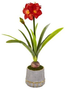 Nearly Natrual "32"" Amaryllis Artificial Plant in Planter with Gold Trimming"