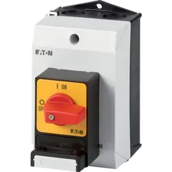 Eaton 207086 Panikschalter, T0, 20 A, Aufbau, 3-polig, mit rotem Knebel und gelbem Frontschild, Vorhängeschloss-Sperre SVC T0-2-1/I1/SVC(S)-RT