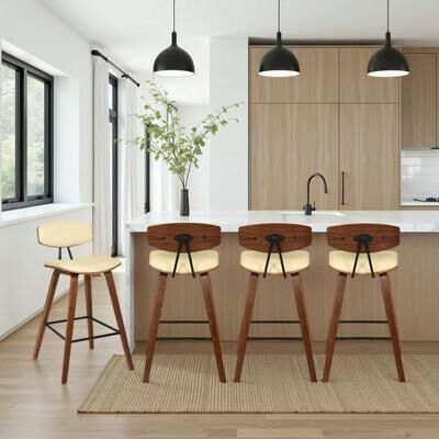 Armen Living Fox Mid-Century Bar Stool, Upholstered Counter Height Chair with Bentwood Legs