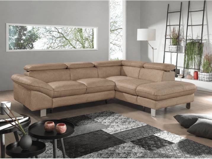 COTTA Ecksofa Driver Echtleder Pampas Madras, Bettkasten, Schlaffunktion, Verstellbare Kopflehnen