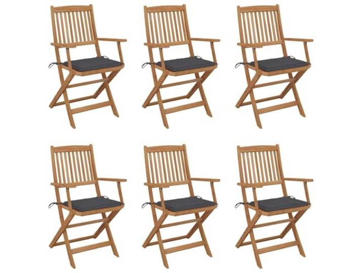 KUTYWEXFM Klappbare Gartenstühle 6er Set mit Kissen Akazie Klappbare Sitzgruppe aus geöltem Hartholz inklusive anthrazitfarbenen Polstern für Balkon, Terrasse und Veranda.